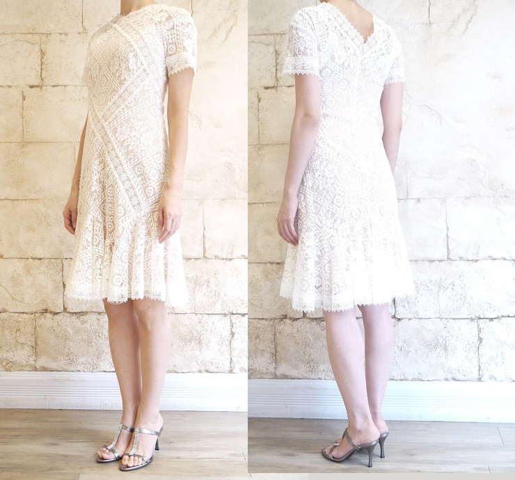 タダシ ショージ TADASHI SHOJI 白レース 半袖 フレアー