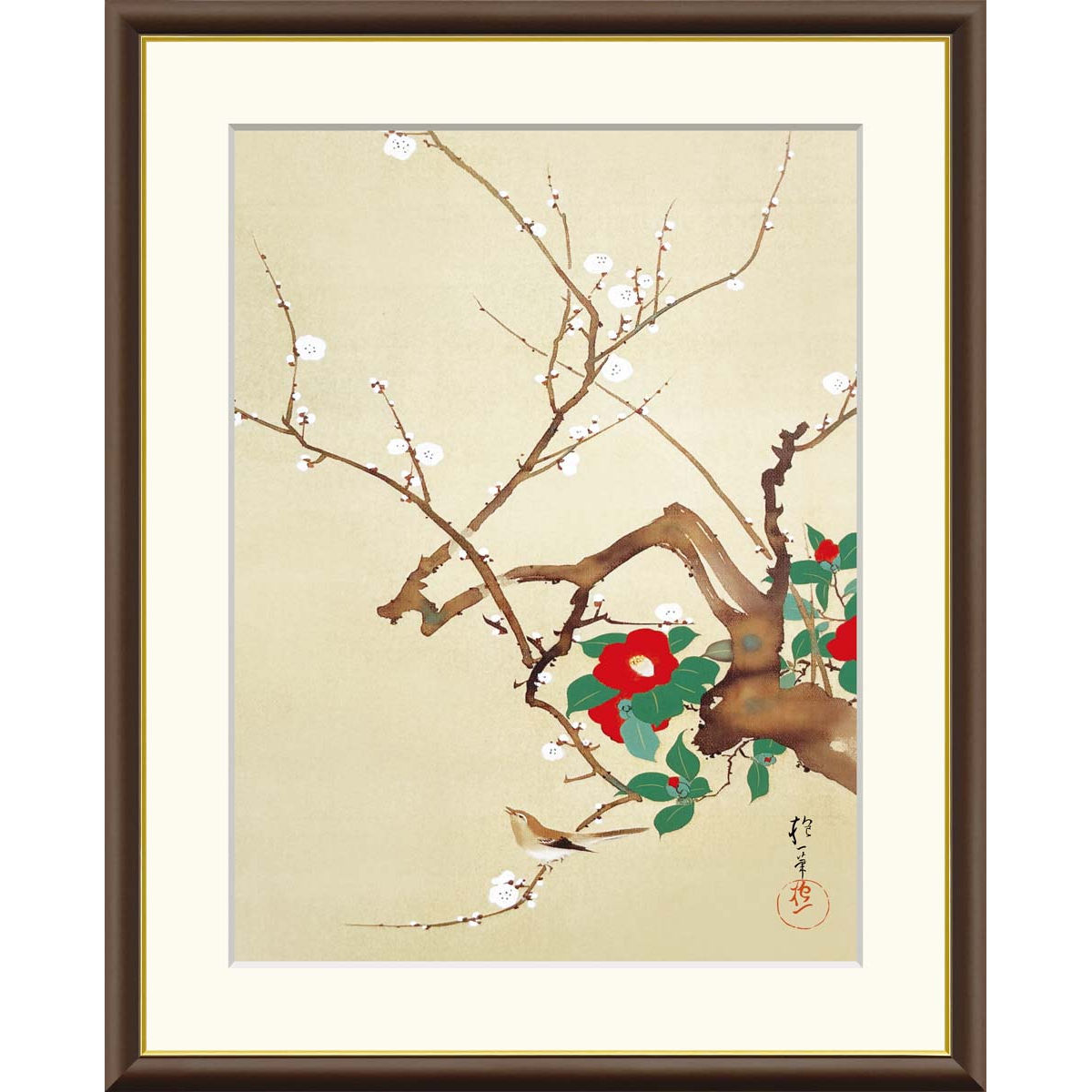 絵画 日本の名画 梅椿に鶯図 酒井抱一 額入り インテリア アート