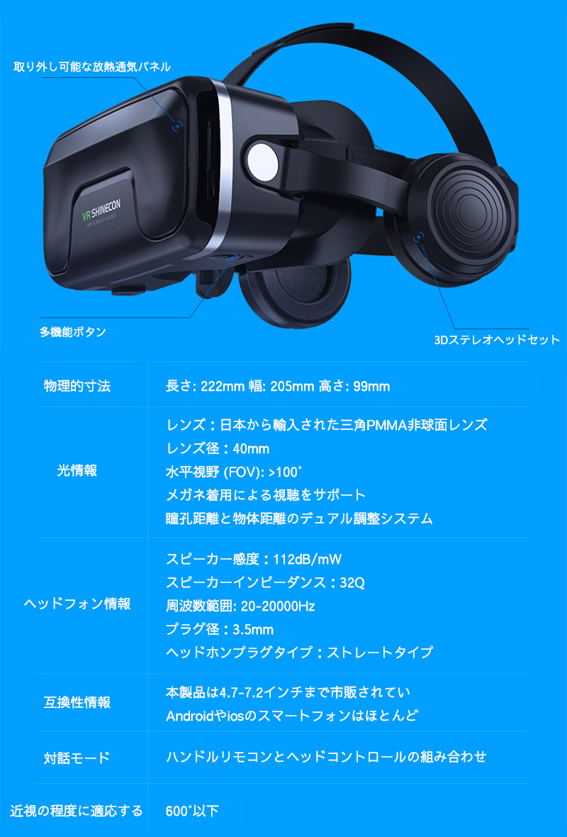 新品送料無料 VRゴーグル ヘッドホン一体型 VRリモコンセット L型 4.7〜7.2インチスマートフォン対応 VR ゴーグル グラス ヘッドホン  一体型