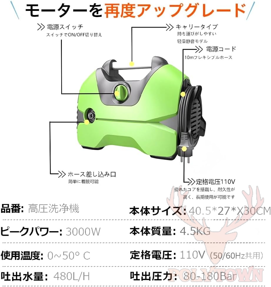 正式的 高圧洗浄機 業務用 最大吐出圧力18MPa 1200W AC 水道直結 家庭用 掃除機・クリーナー