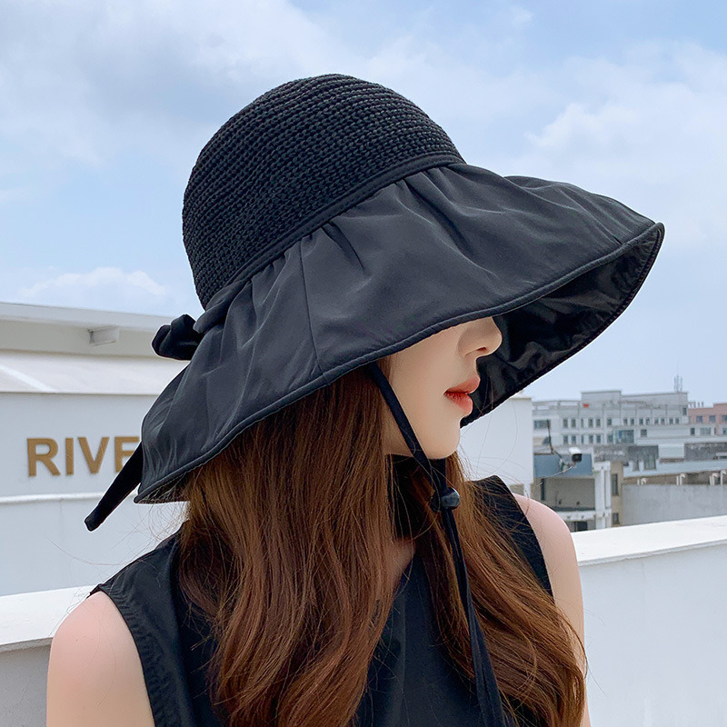 帽子 レディース UVカット 紐付き 日除 サンバイザー つば広 紫外線