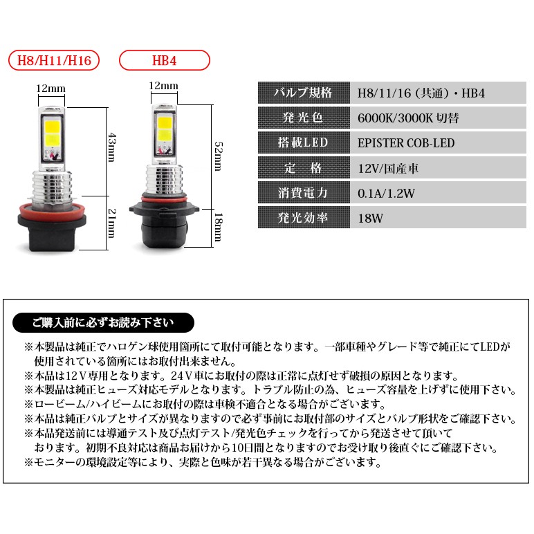 JB23W 4型-10型 ジムニー LED フォグランプ H8 18W EPISTER 1800lm 2色