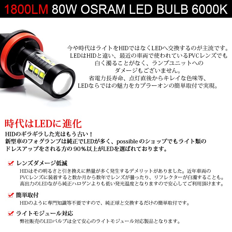 LED ハイビーム HB3/9005 80W OSRAM プロジェクター拡散 6000K