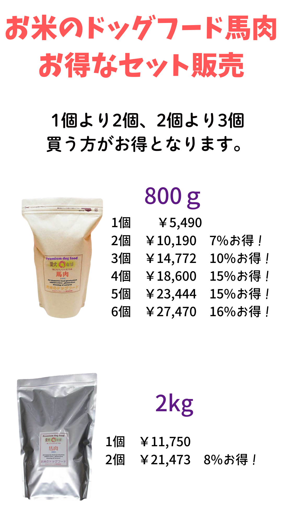 国産 無添加 自然食 健康 こだわり食材 お米の ドッグフード 馬肉タイプ 2kｇ ２個セット ドックフード 犬用 全年齢対応 完全栄養食 |  | 12