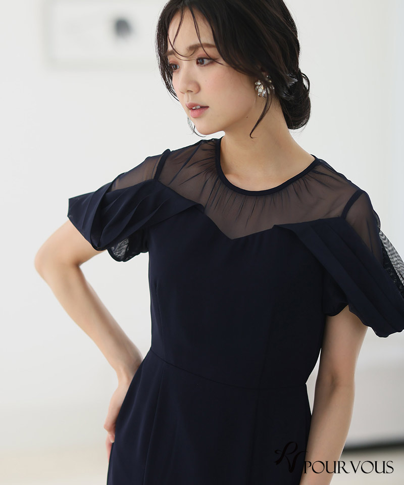 オフショルダー タイト パーティードレス 体型カバー ワンピース 結婚