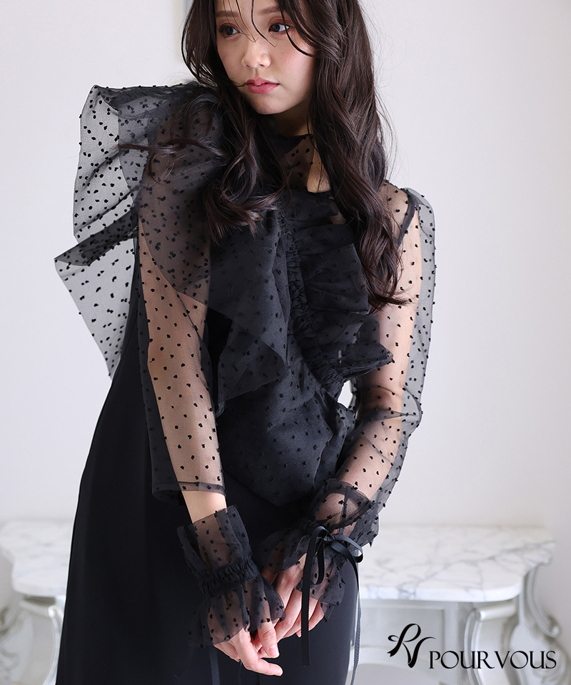 PourVous（プールヴー） メニーウェイ ラッフル ワンピース 体型カバー