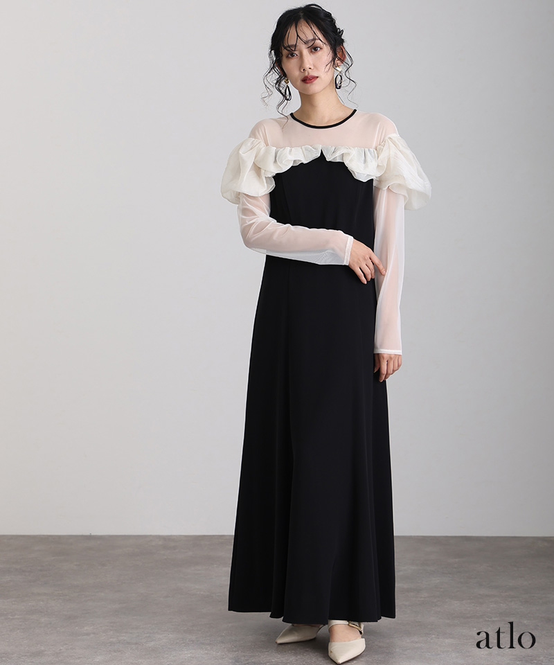 atlo オケージョンドレス　ワンピース GIRL DRESS FOR NOW ドレス 総レースハイネックスカラップ