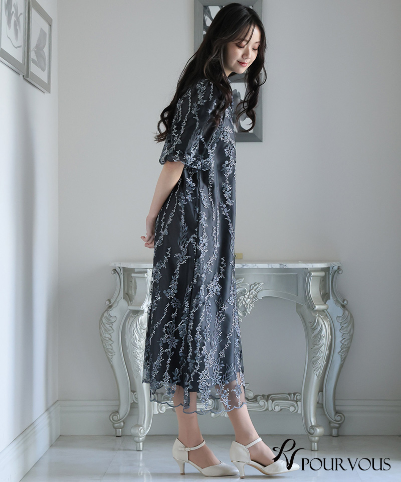 PourVous（プールヴー） 総刺繍 テントライン ワンピース パーティー