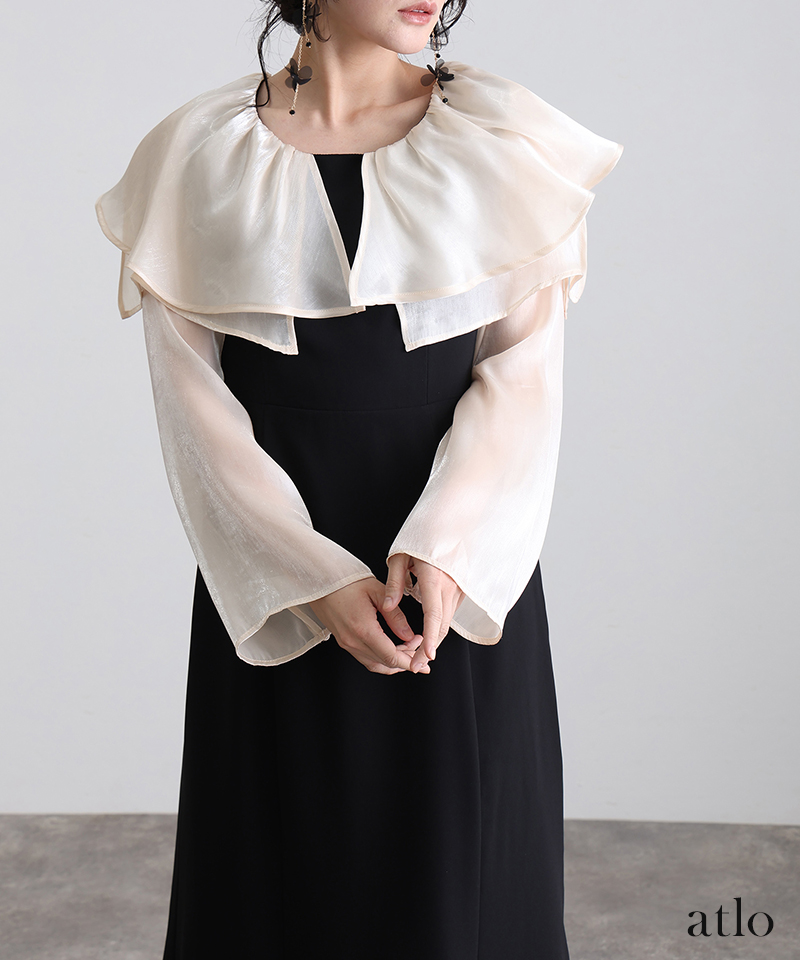 スリット スリーブ ビックカラー パーティードレス オケージョン ワンピース 結婚式 大きいサイズ かっこいい ドレス 体型カバー オケージョンドレスの画像
