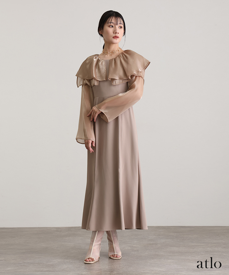 スリット スリーブ ビックカラー パーティードレス オケージョン ワンピース 結婚式 大きいサイズ かっこいい ドレス 体型カバー オケージョンドレスの画像