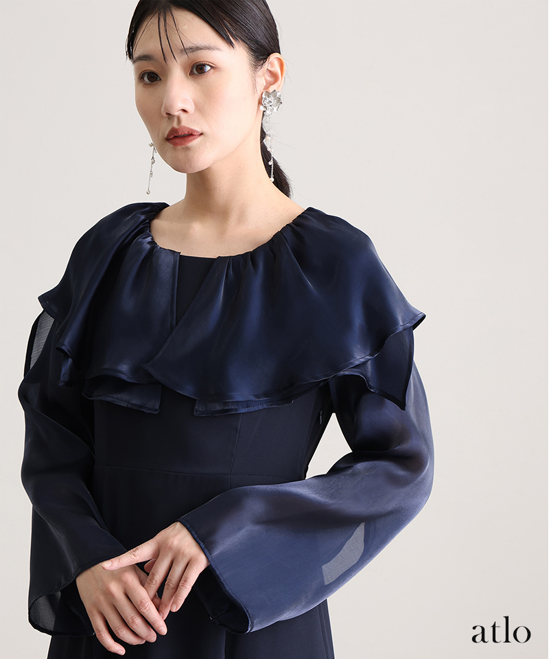 スリット スリーブ ビックカラー パーティードレス オケージョン ワンピース 結婚式 大きいサイズ かっこいい ドレス 体型カバー オケージョンドレスの画像