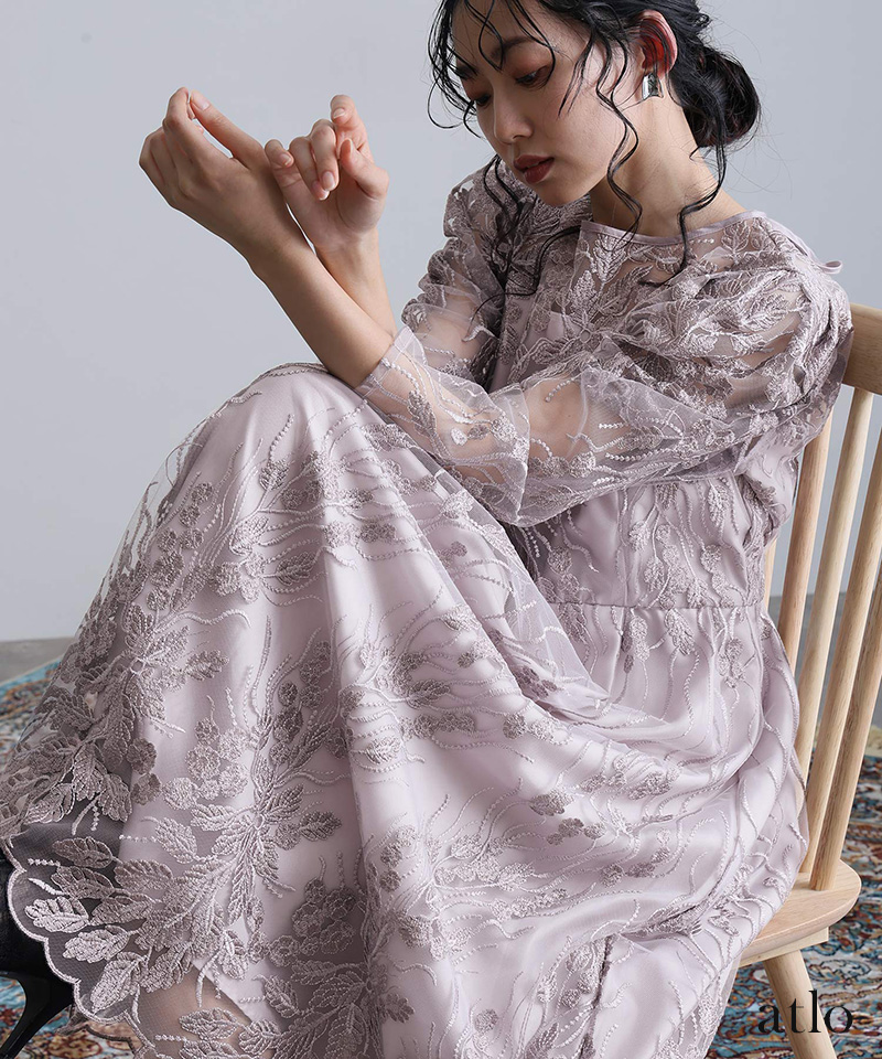 atlo（アトロ） ボタニカル 刺繍 ワンピース パーティードレス 体型