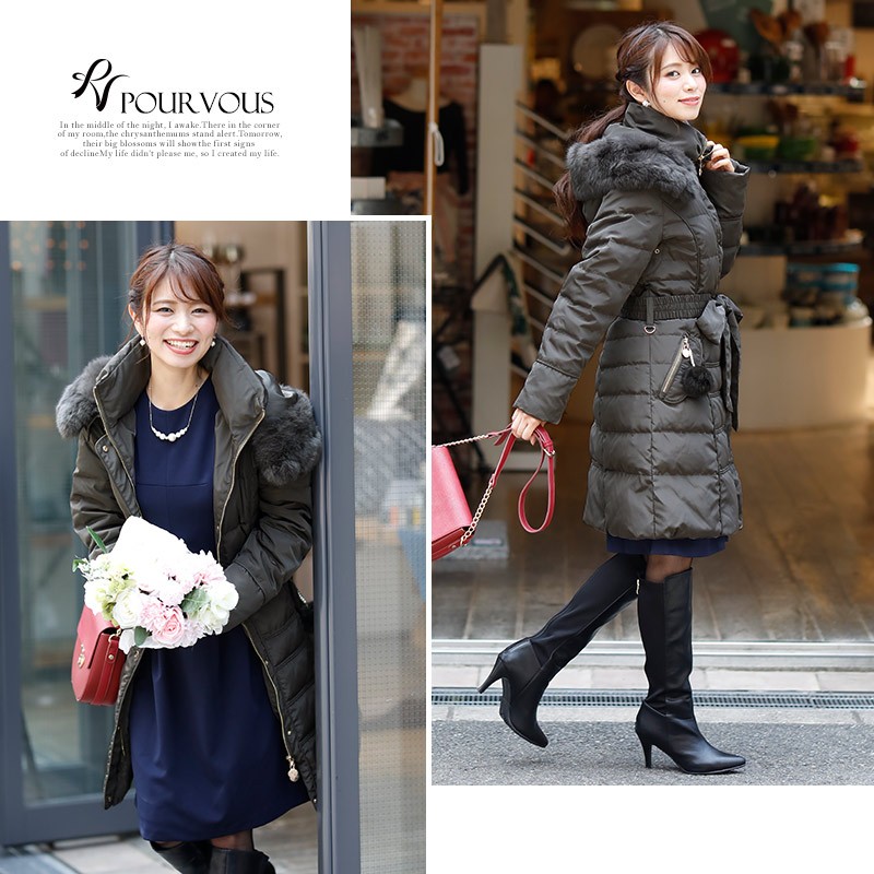 PourVous ダウンコート アウター ダウン ファー ラビット ラビット