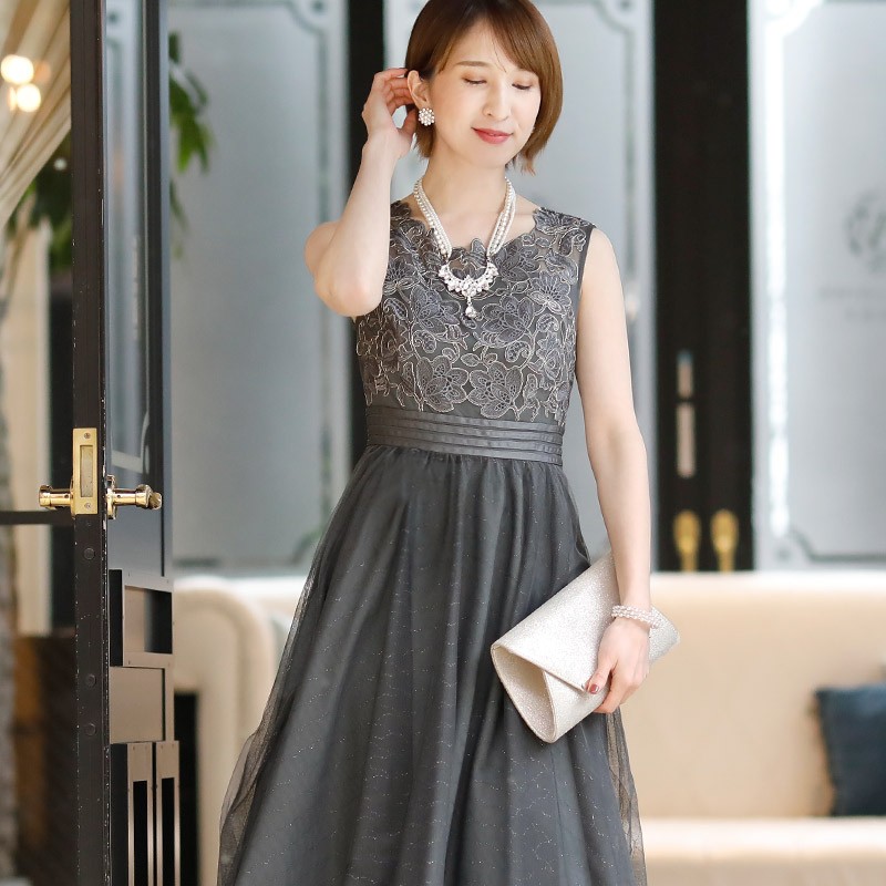 パーティードレス 結婚式 服装 ドレス フォーマル ワンピース 即日発送 韓国 ロング丈 体型カバー 顔合わせ お呼ばれ 20代 40代 大きいサイズ プチプラ 袖ありの画像