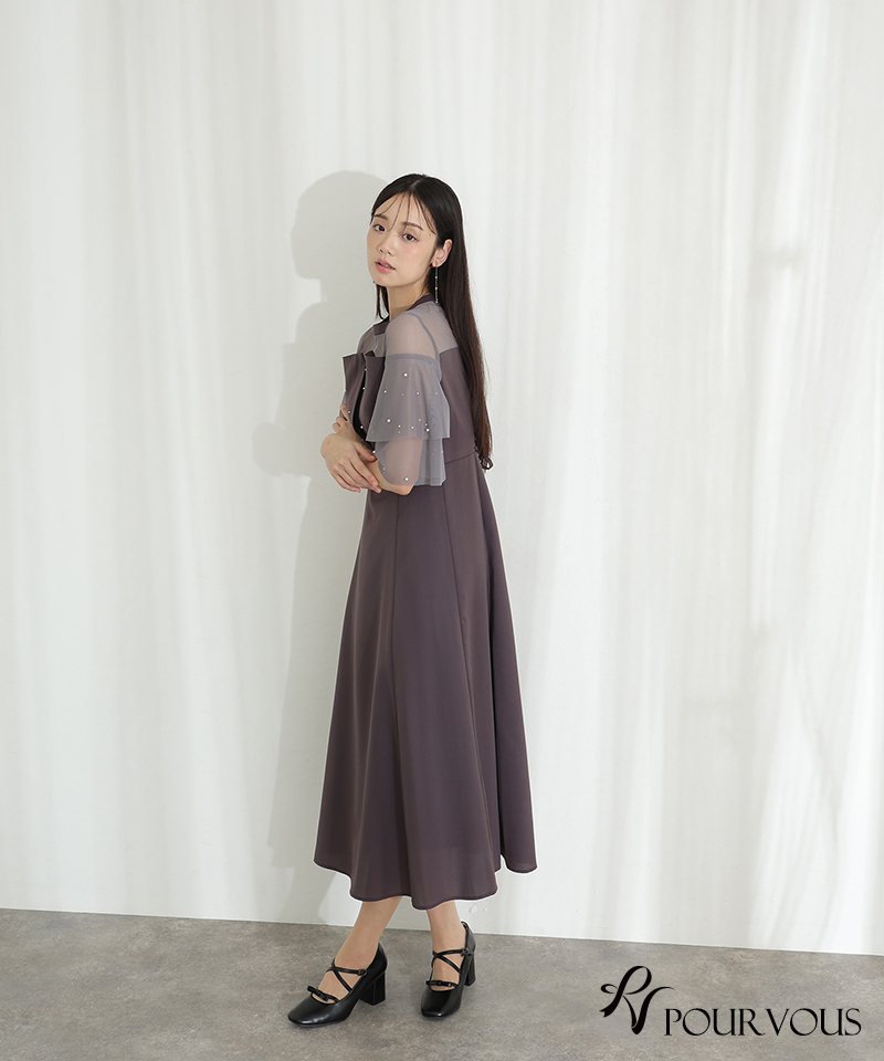 PourVous（プールヴー） パール ビスチェ風 パーティードレス 結婚式