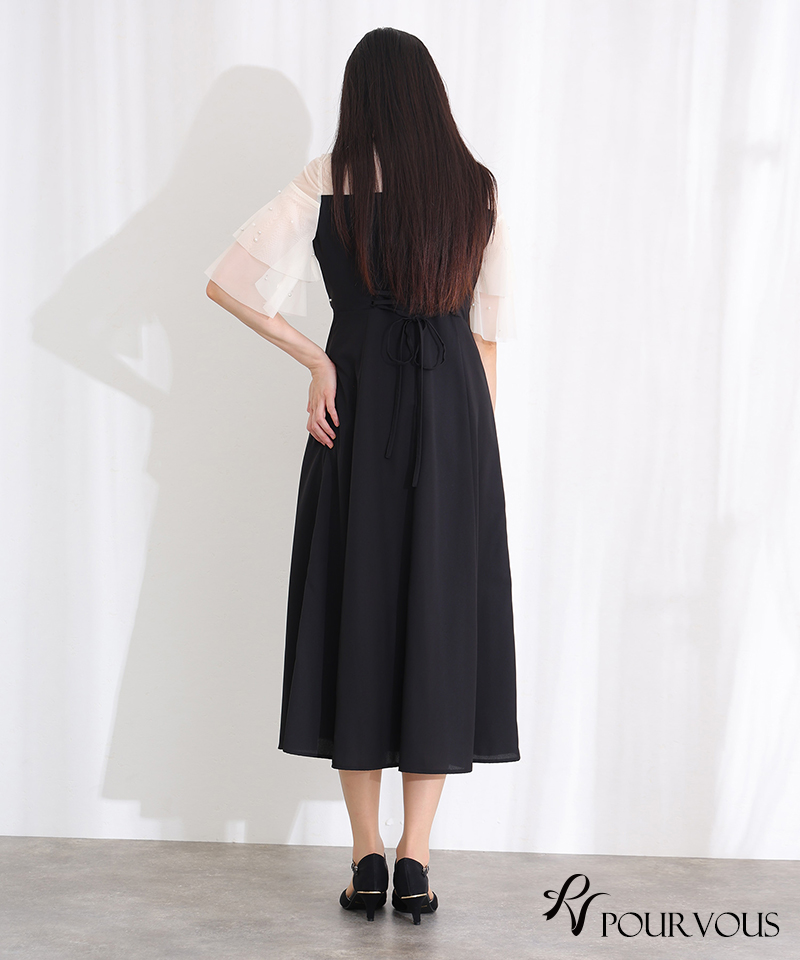 PourVous（プールヴー） パール ビスチェ風 パーティードレス 結婚式