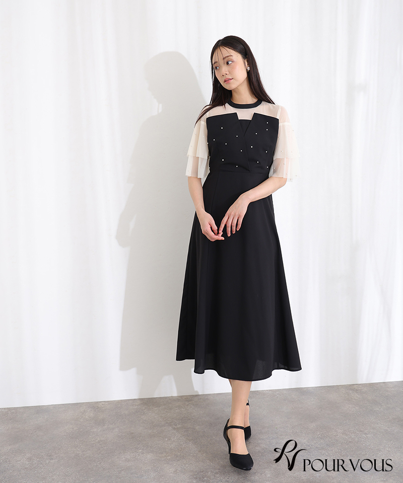 PourVous（プールヴー） パール ビスチェ風 パーティードレス 結婚式