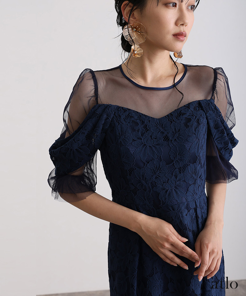 atlo（アトロ） オフショル風 総レース ワンピース パーティードレス