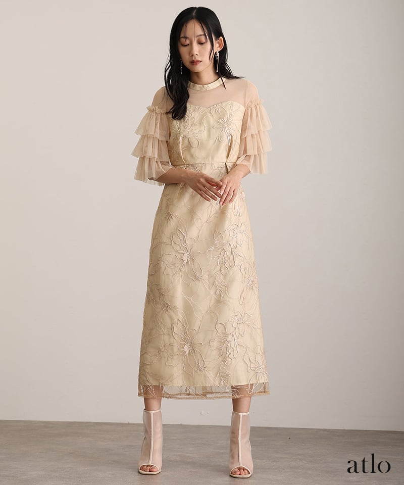 ハグオーワーボヘミアン刺繍ティアー ドドレス atlo（アトロ） ティアードスリーブ 刺繍 パーティードレス