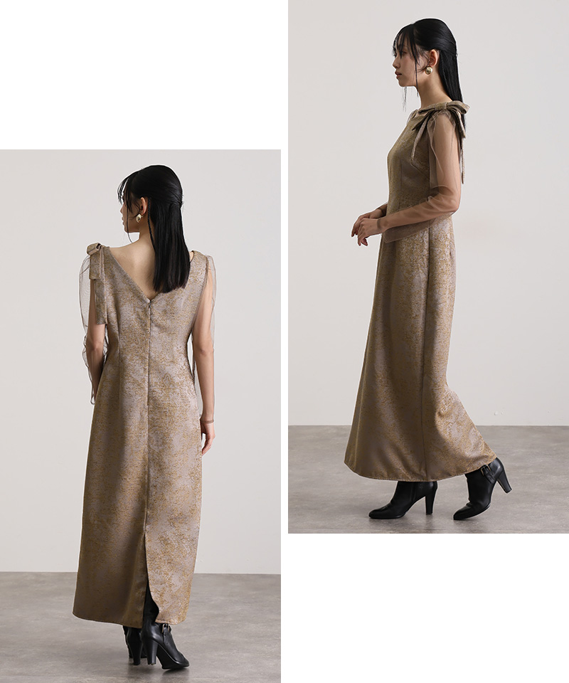 atlo（アトロ） ジャガード ショルダーリボン パーティードレス