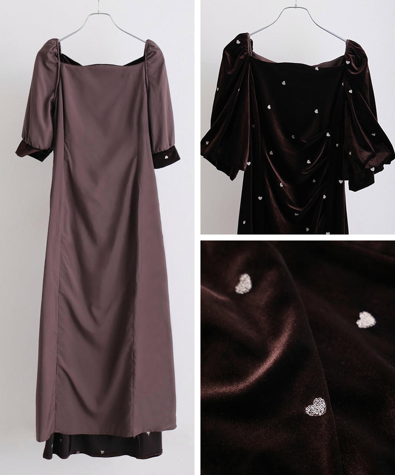 551252125 ハート ベロア ワンピース パーティードレス オケージョン 大きいサイズ 結婚式 ドレス かっこいい お呼ばれ オケージョンドレス フォーマル 体型カバー 20代 30代 40代 韓国 atlo（アトロ） ハート ベロア ワンピース パーティードレス