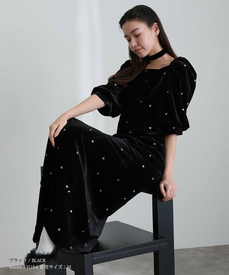 atlo（アトロ） ハート ベロア ワンピース パーティードレス