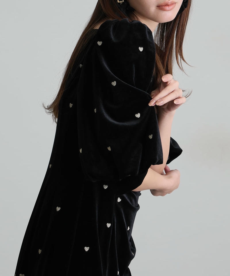 atlo（アトロ） ハート ベロア ワンピース パーティードレス