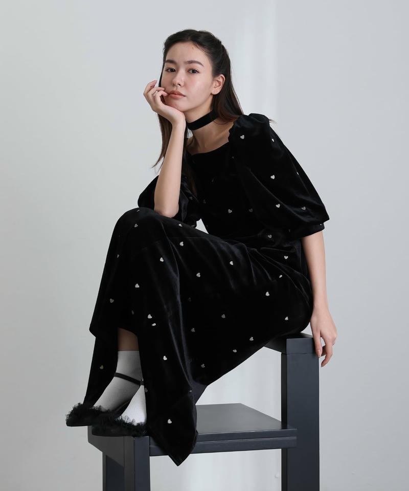 atlo（アトロ） ハート ベロア ワンピース パーティードレス