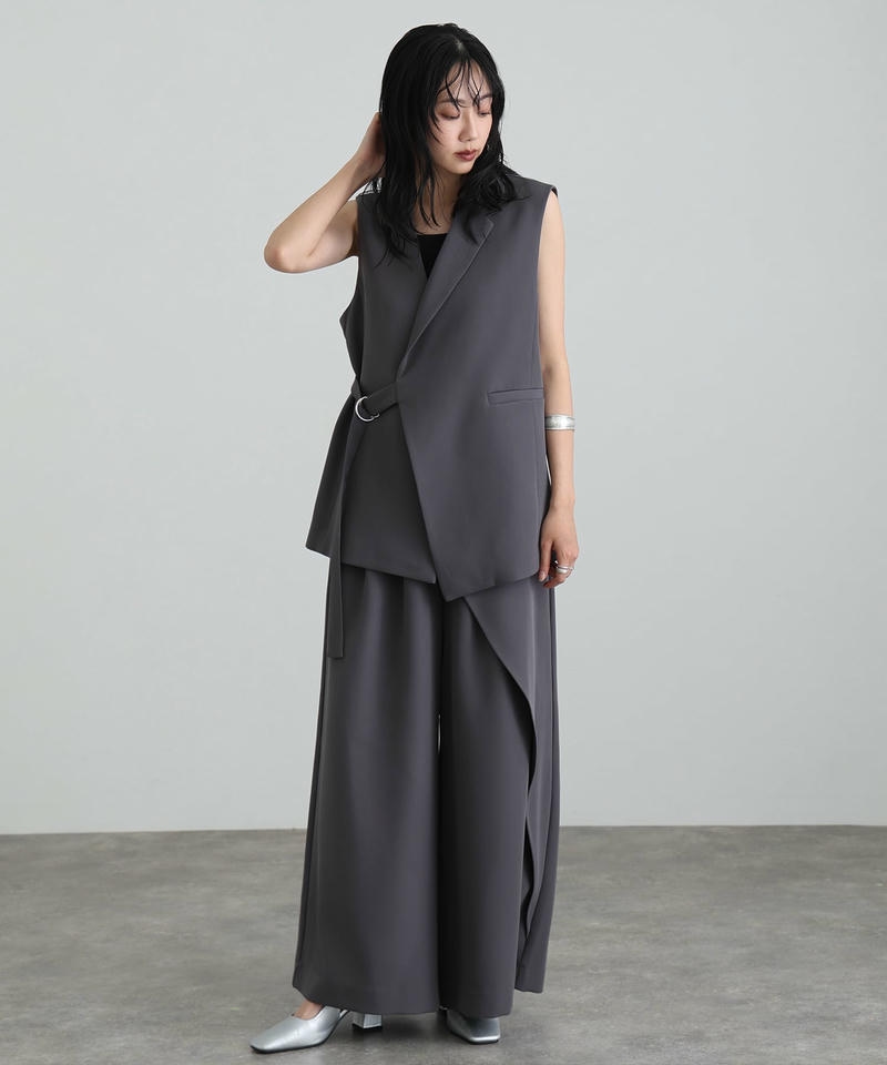 アシンメトリー パンツドレス オールインワン 結婚式 大きいサイズ パンツ 体型カバー セレモニースーツ 上品 パーティードレス パンツ お呼ばれの画像
