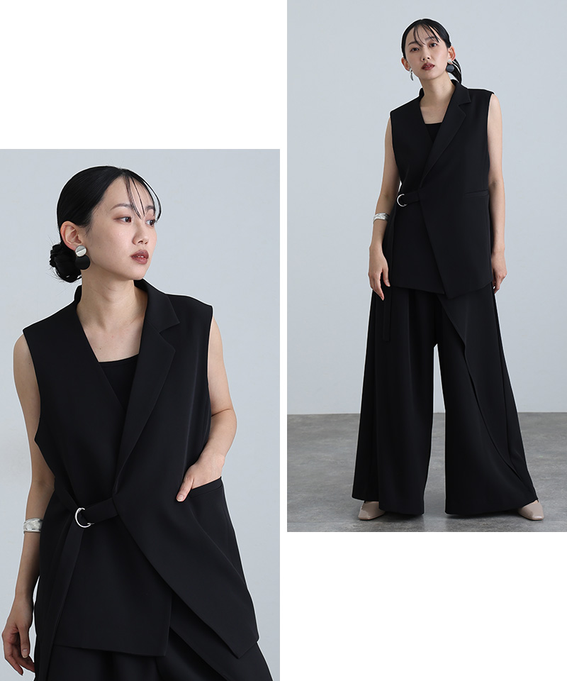 アシンメトリー パンツドレス オールインワン 結婚式 大きいサイズ パンツ 体型カバー セレモニースーツ 上品 パーティードレス パンツ お呼ばれの画像