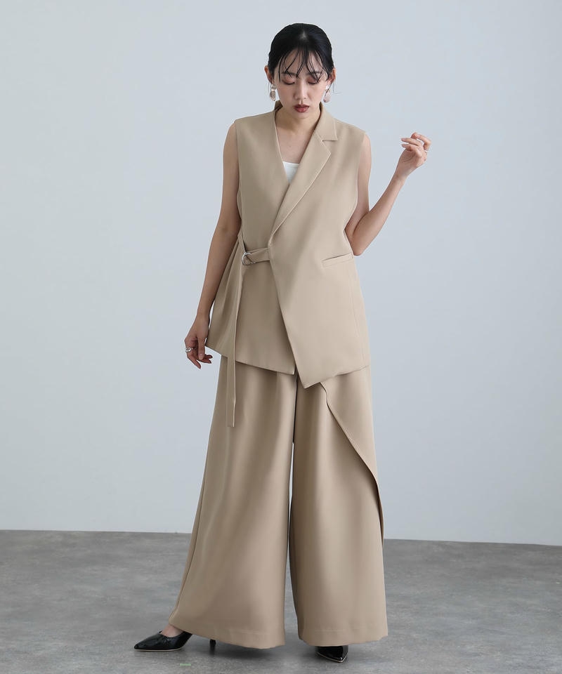 アシンメトリー パンツドレス オールインワン 結婚式 大きいサイズ パンツ 体型カバー セレモニースーツ 上品 パーティードレス パンツ お呼ばれの画像