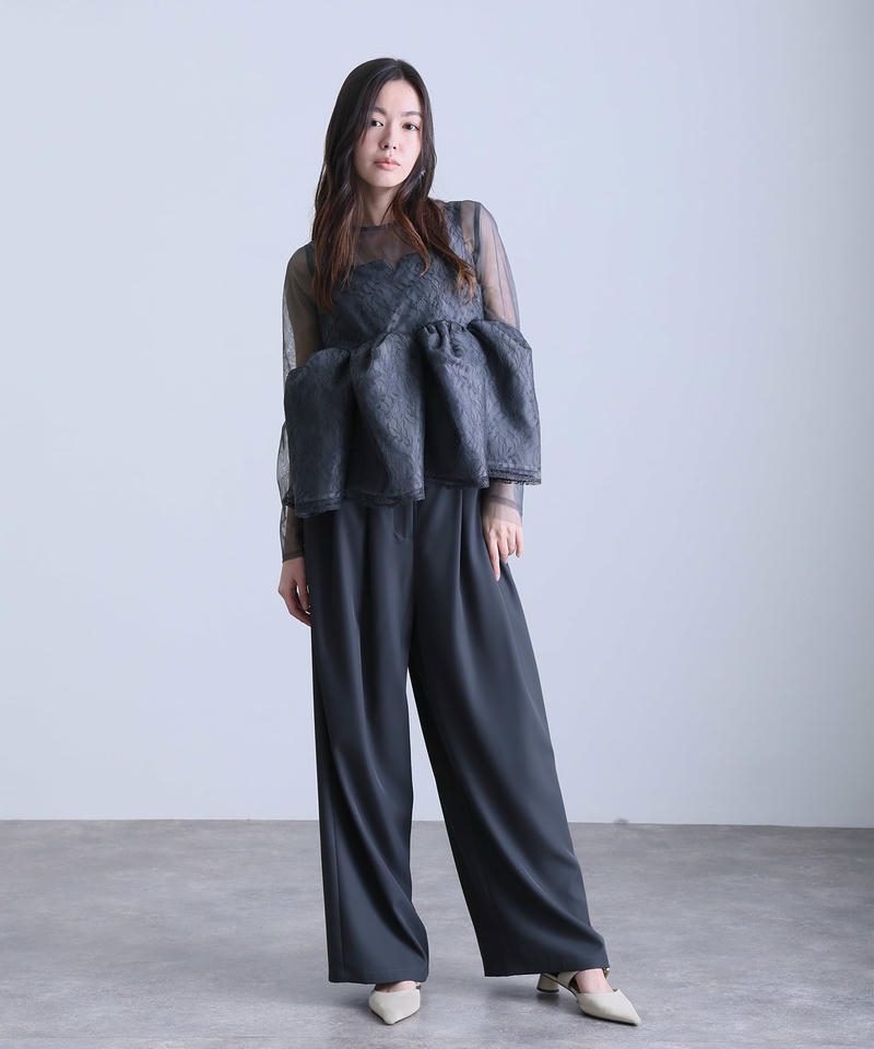 atloペプラムセットアップドレス　Mサイズ　オケージョン　パンツドレス atlo（アトロ） シアー ペプラム パンツ 結婚式 セットアップ パンツ