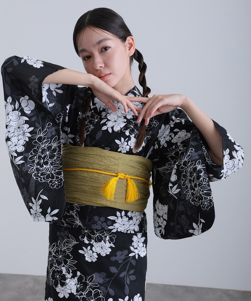 PourVous（プールヴー） 墨画のしだれ桜 洗える浴衣 レディース 浴衣
