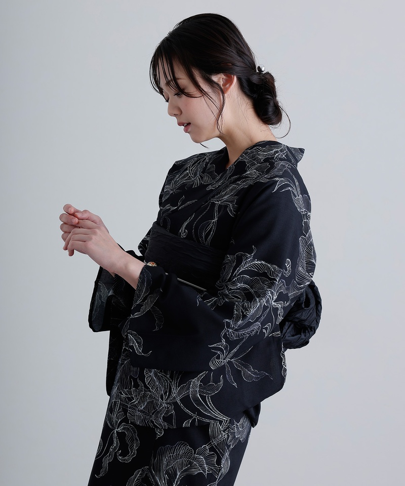 PourVous（プールヴー） 宵黒ケムリ模様 浴衣 ワンピース 大人 浴衣
