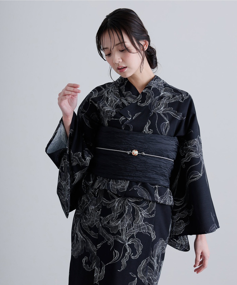 PourVous（プールヴー） 宵黒ケムリ模様 浴衣 ワンピース 大人 浴衣