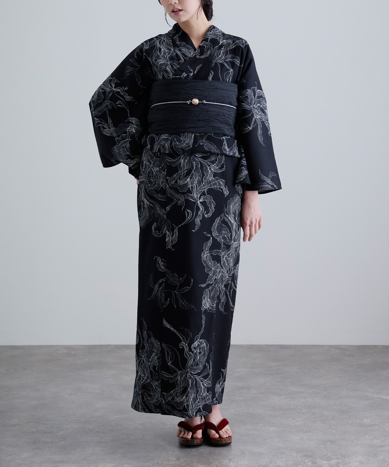 PourVous（プールヴー） 宵黒ケムリ模様 浴衣 ワンピース 大人 浴衣