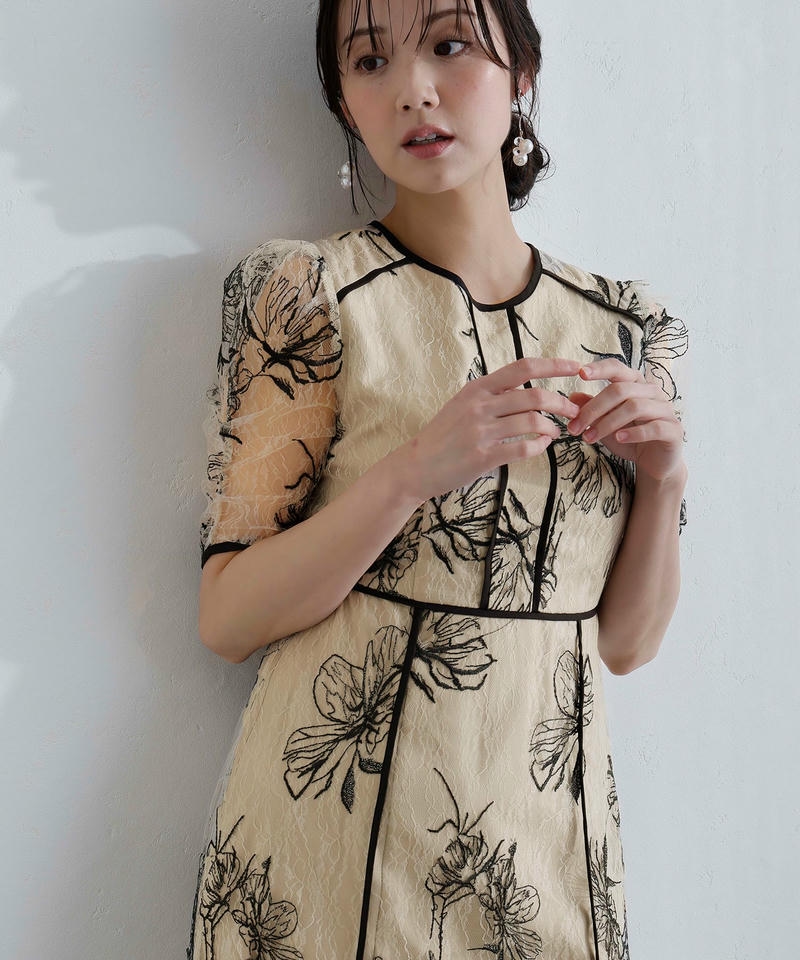 ボタニカル レース 刺繍 パーティードレス 結婚式 ワンピース 大きいサイズ お呼ばれドレス ドレス オケージョン 母親 フォーマルの画像