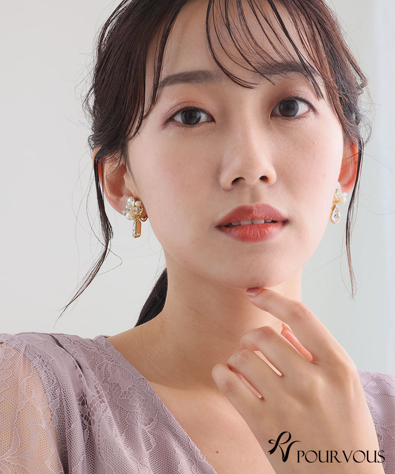 PourVous 上品 ゴールド 大人かわいい お呼ばれ イヤリング