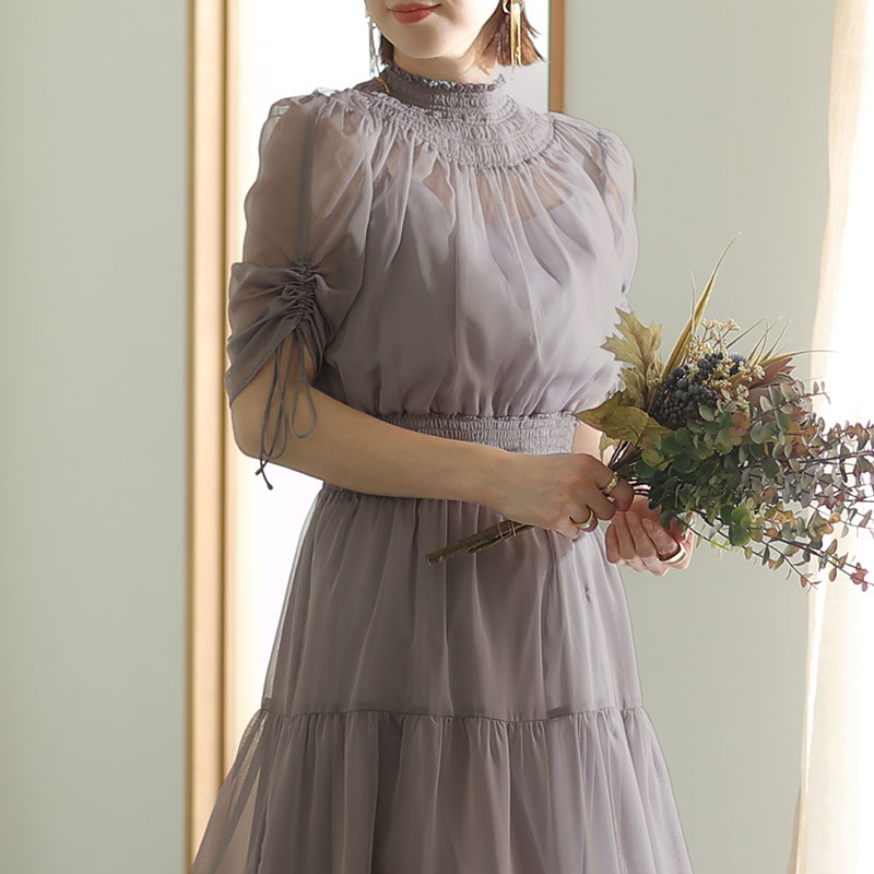 パーティードレス 結婚式 服装 ドレス フォーマル ワンピース 即日発送 韓国 ロング丈 体型カバー 顔合わせ お呼ばれ 20代 40代 大きいサイズ プチプラ 袖ありの画像