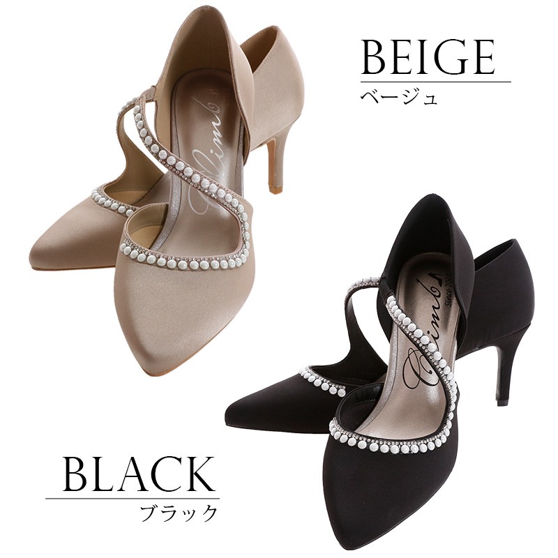 PourVous パンプス シューズ ヒール ミュール パール 靴 結婚式