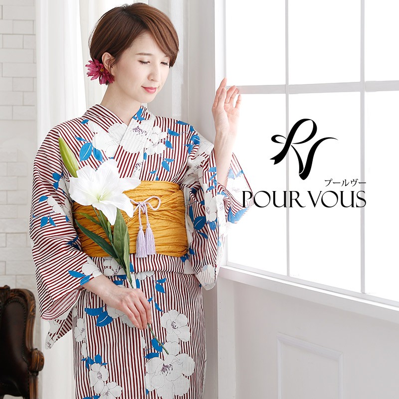 新品 婦人物 浴衣反物 10 PourVous 浴衣 レディース セット 兵児帯 反物 帯 レトロ 安い