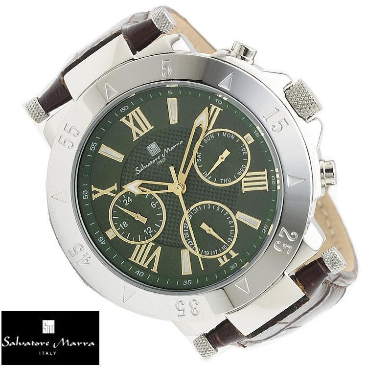 芦屋ダイヤモンド提携独占モデルカラー腕時計 風水でお金に愛される濃緑色グリーンの文字盤 有名イタリーブランド Salvatore Marra 　日本製クオーツ｜power-house-again｜02