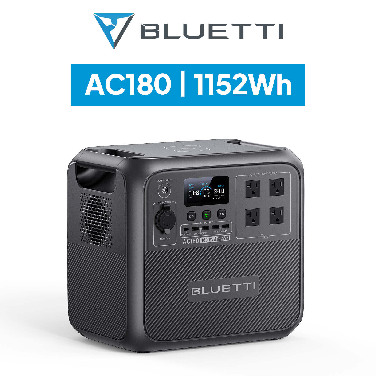 BLUETTI ポータブル電源 AC180 1152Wh/1800W 60分満充電 蓄電池 大容量 リン酸鉄 長寿命 防災グッズ 非常用電源（サージ2700W）アウトドア キャンプ｜poweroak