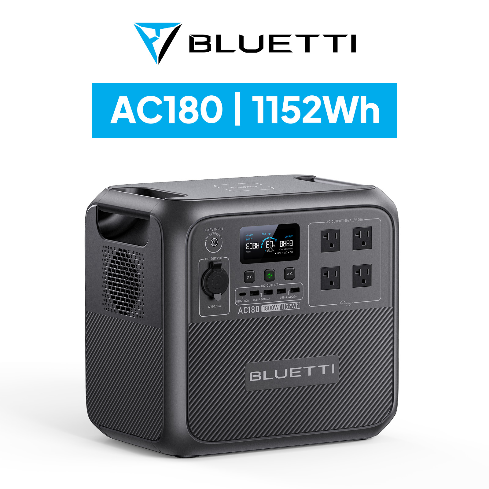 BLUETTI ポータブル電源 AC180 1152Wh/1800W 60分満充電 蓄電池 大容量 リン酸鉄 長寿命 防災グッズ 非常用電源（サージ2700W）アウトドア  キャンプ : ac180 : BLUETTI JAPAN ヤフーショップ - 通販 - Yahoo!ショッピング