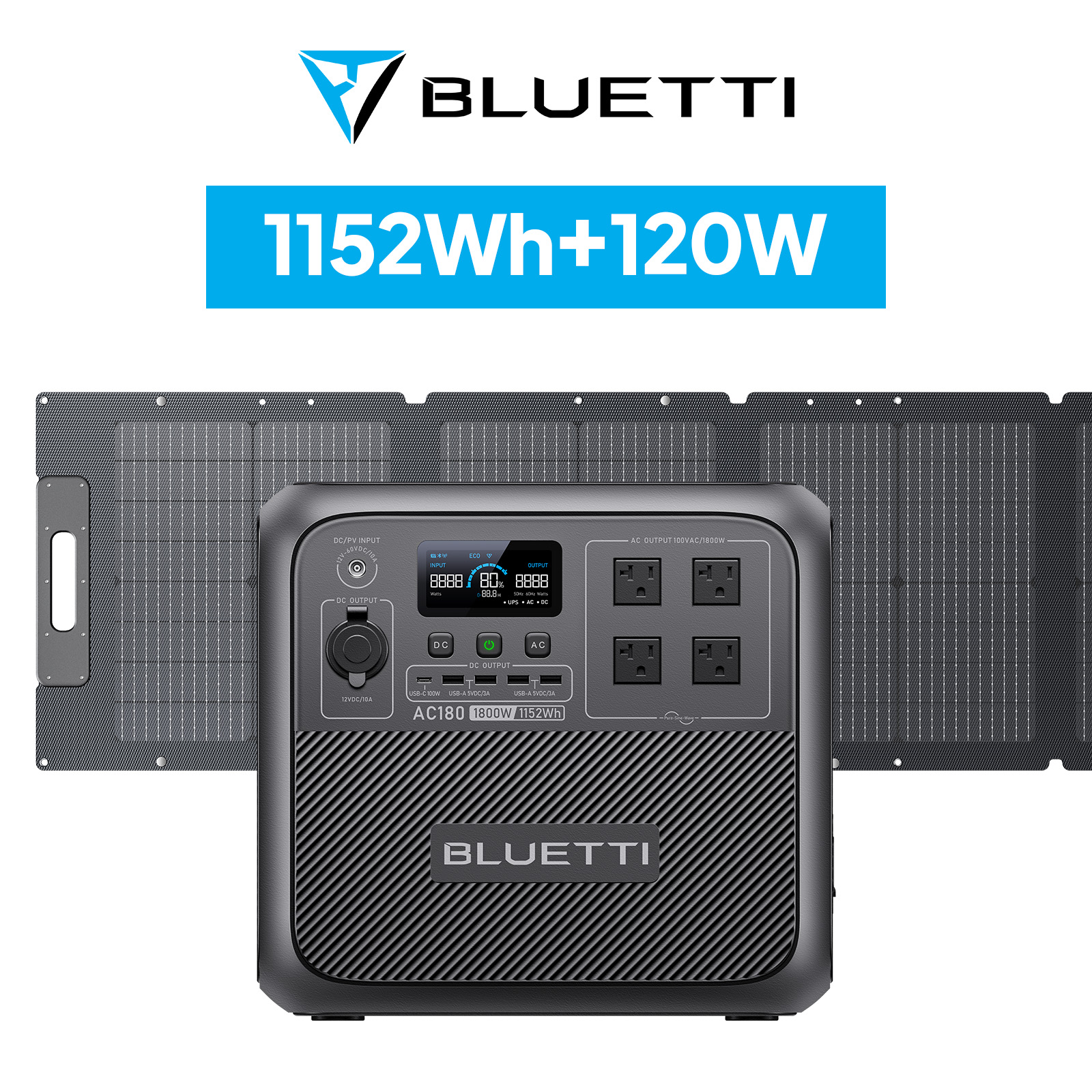 BLUETTI ポータブル電源 ソーラーパネル セット AC180+120W 1152Wh/1800W 蓄電池 大容量 太陽光発電 節電対策 防災用  アウトドア キャンプ 車中泊 : ac180set1 : BLUETTI JAPAN ヤフーショップ - 通販 - Yahoo!ショッピング