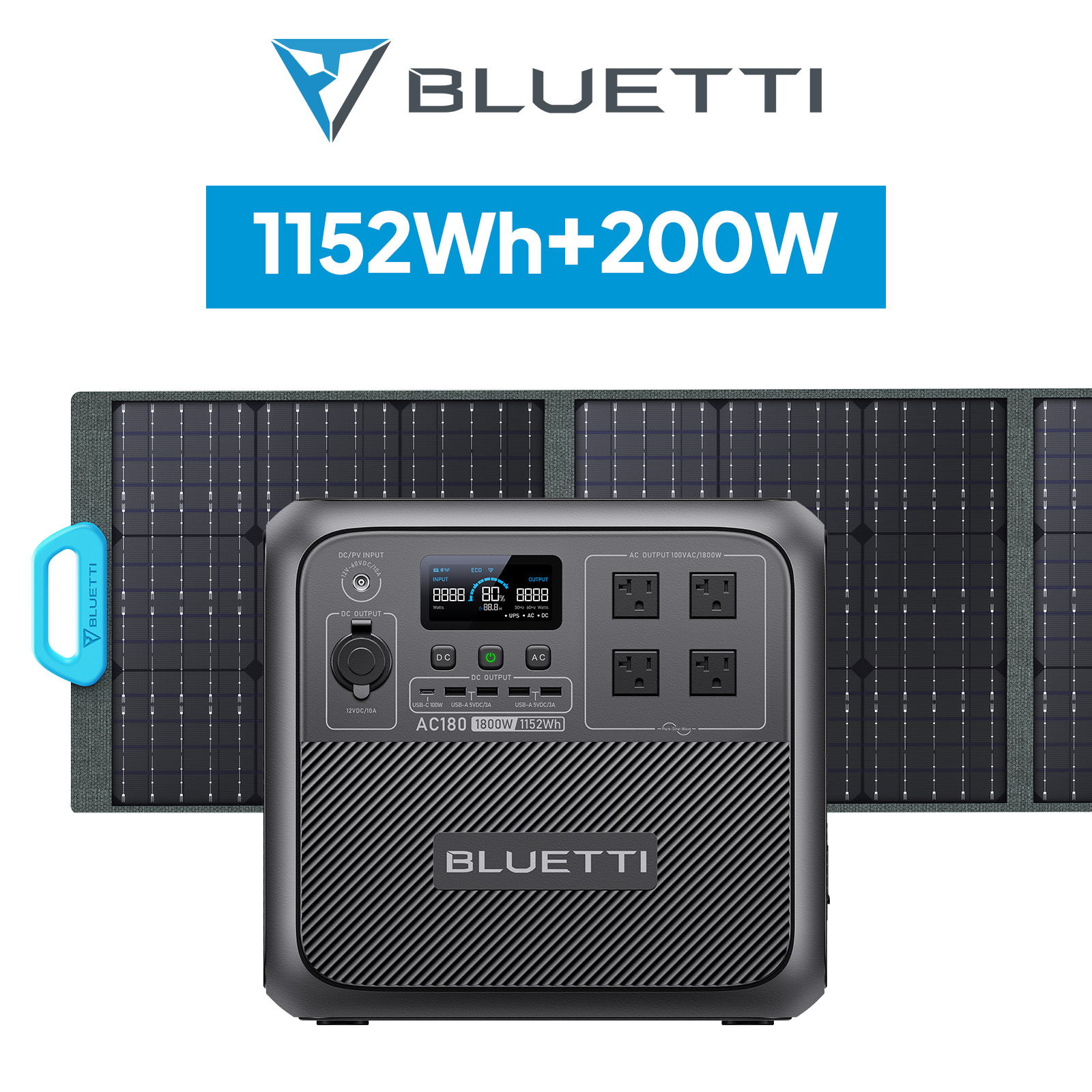 BLUETTI ポータブル電源 ソーラーパネル セット AC180+200W 1152Wh/1800W 蓄電池 大容量 太陽光発電 節電対策 防災用 アウトドア キャンプ 車中泊 :ac180set2:BLUETTI JAPAN ヤフーショップ