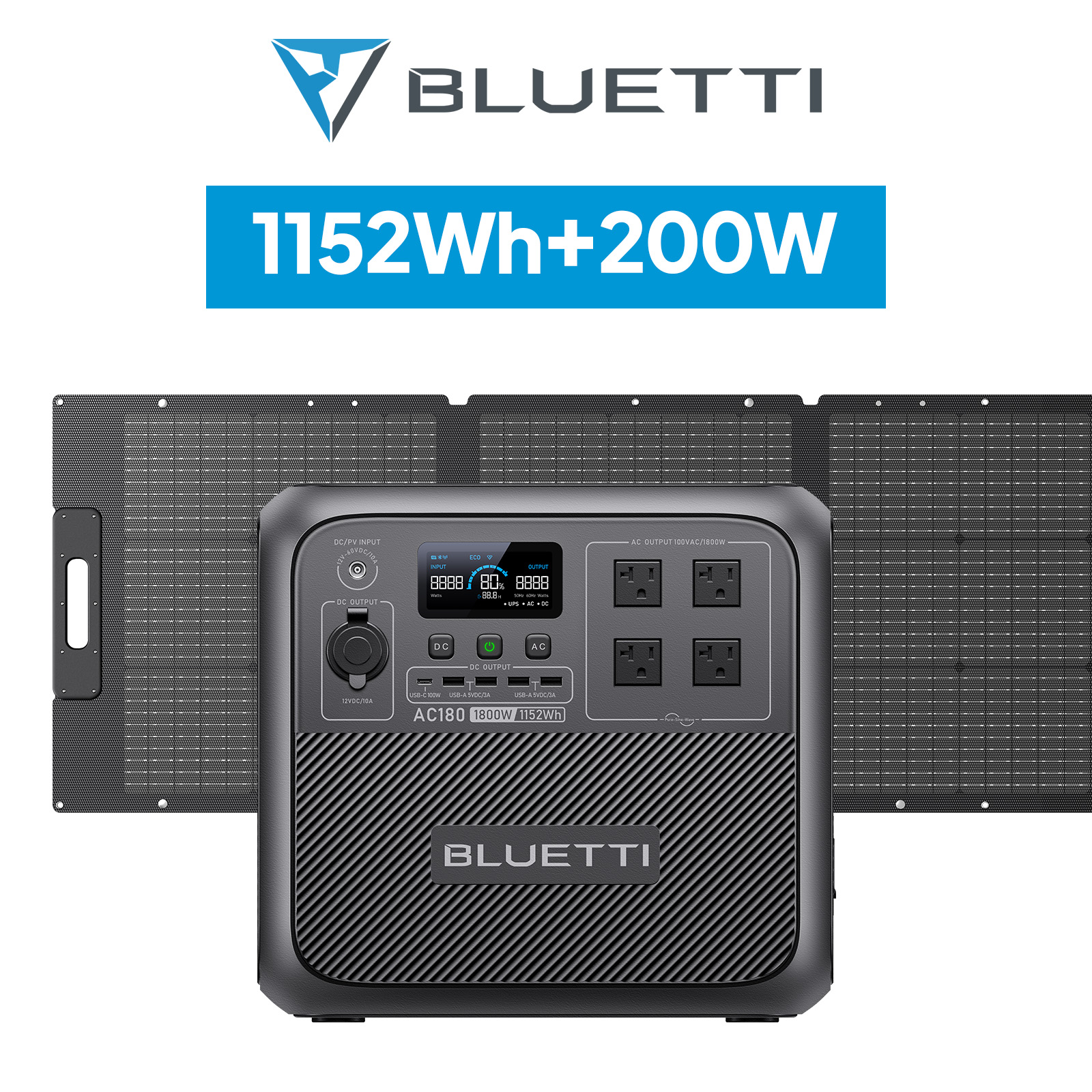 BLUETTI ポータブル電源 ソーラーパネル セット AC180+200W 1152Wh