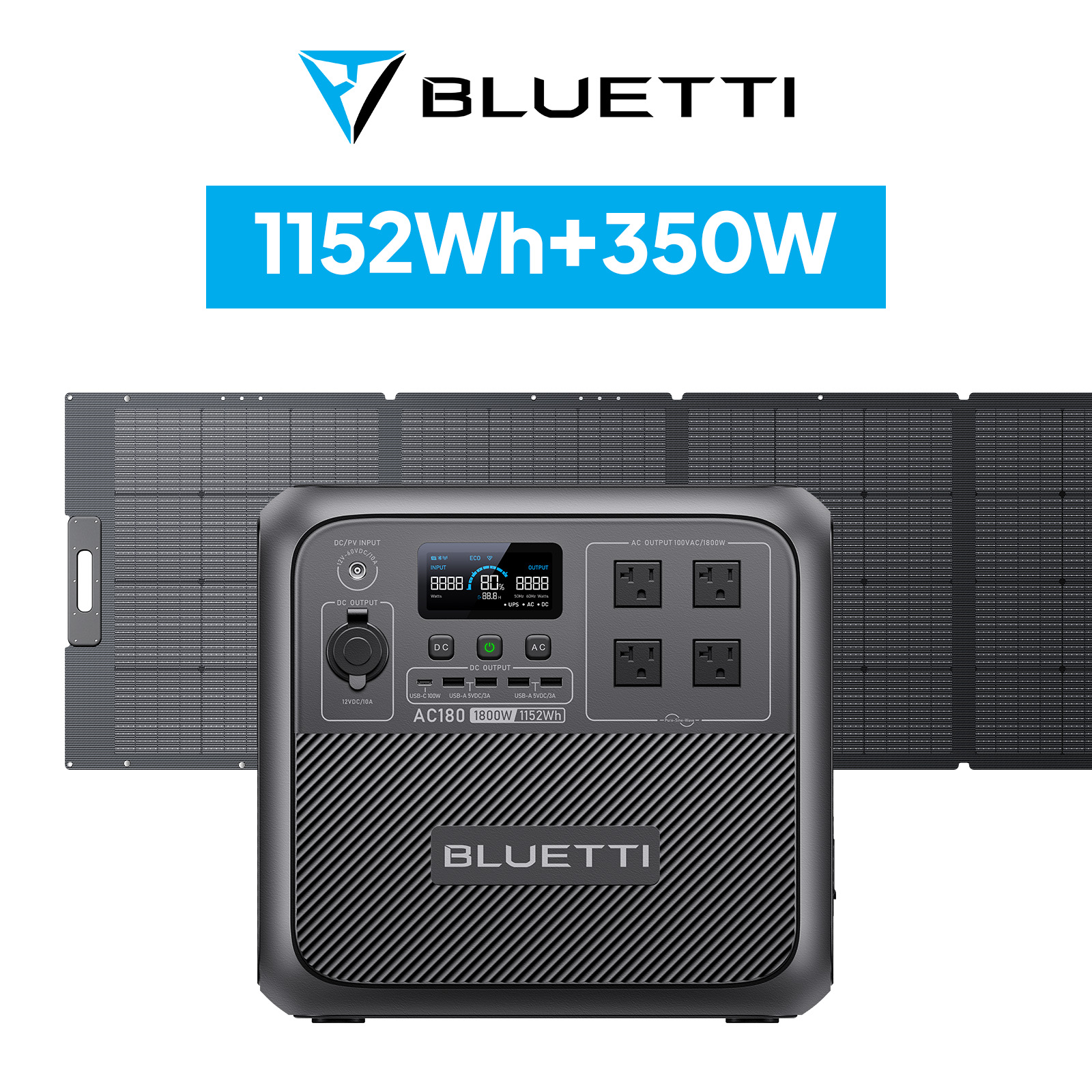 BLUETTI ポータブル電源 ソーラーパネル セット AC180+PV350W 1152Wh/1800W 蓄電池 大容量 太陽光発電 節電対策 防災用  アウトドア キャンプ 車中泊 : ac180set3 : BLUETTI JAPAN ヤフーショップ - 通販 - Yahoo!ショッピング