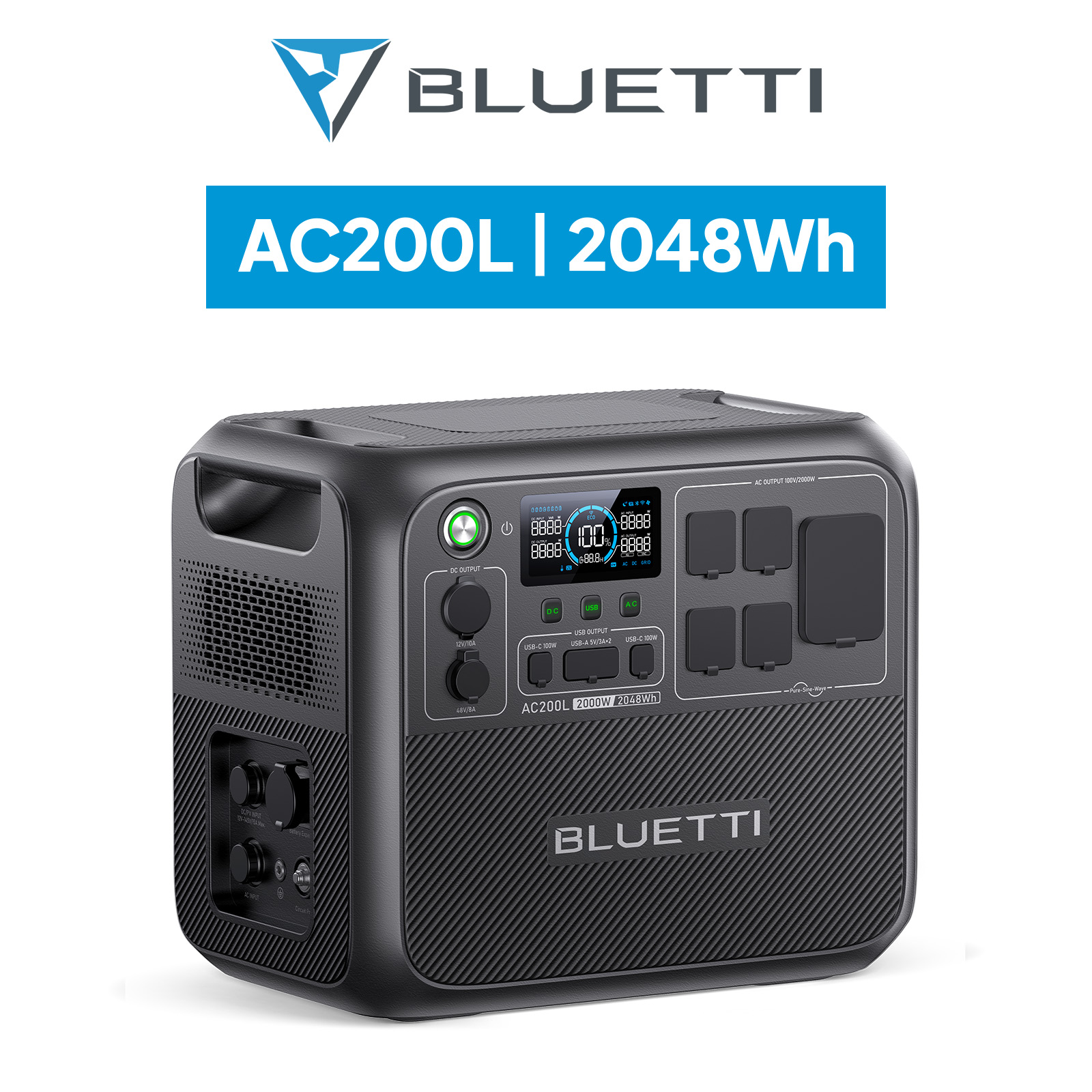 数量限定新品Bluetti シリーズ最高峰 2000wh容量 2000w出力 ソーラー100w付 eb200 正弦波 MPPT接続 ポータブル電源 インバーター発電機