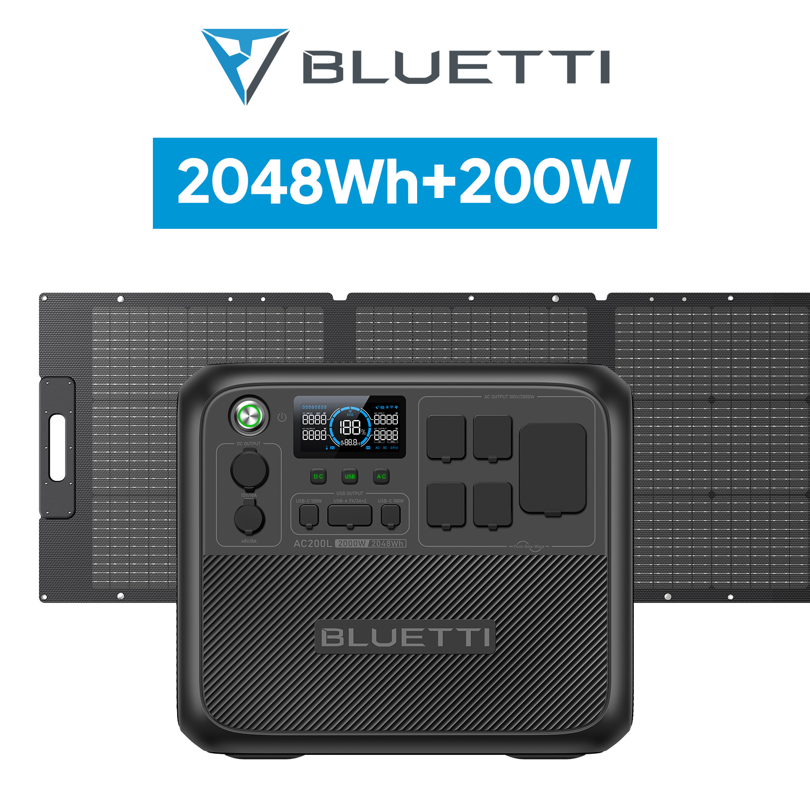 BLUETTI ポータブル電源 ソーラーパネル セット AC200L+200W 2048Wh+200W 1.5時間満充電 大容量 5年保証 リン酸鉄 長寿命 容量拡張可能 防災グッズ｜poweroak
